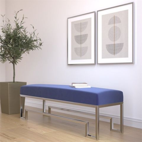 American Home Classic Laurence Steel And Velvet Bench In Silver And ... for Laurence Bench, Silver And Black, Polish Steel